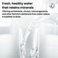 Faucet water filter promoting mineral-retaining water flow into glass