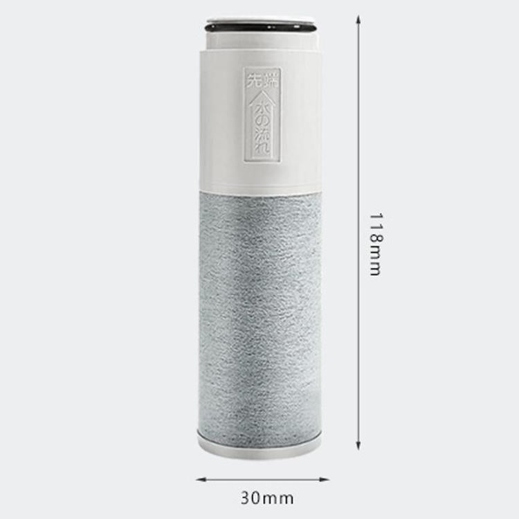 Faucet filter cartridge dimensions: 30mm wide, 118mm tall gray core and white cap