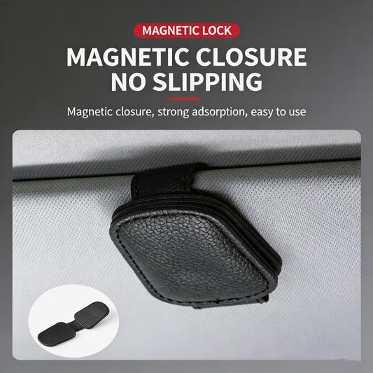 Nappa Leather Car Sunglasses Holder for Sun Visor Universal Magnetic Eyeglass Hanger Clip, Interior Organizer Accessory