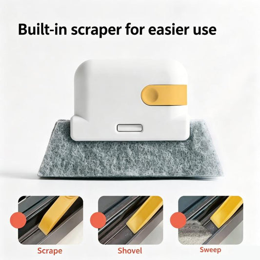 2-in-1 Window Groove Cleaning Brush with Built-in Scraper Hand-held Crevice Cleaner Tool for Sliding Door Track, Bathroom & Kitchen Sink, 1pc