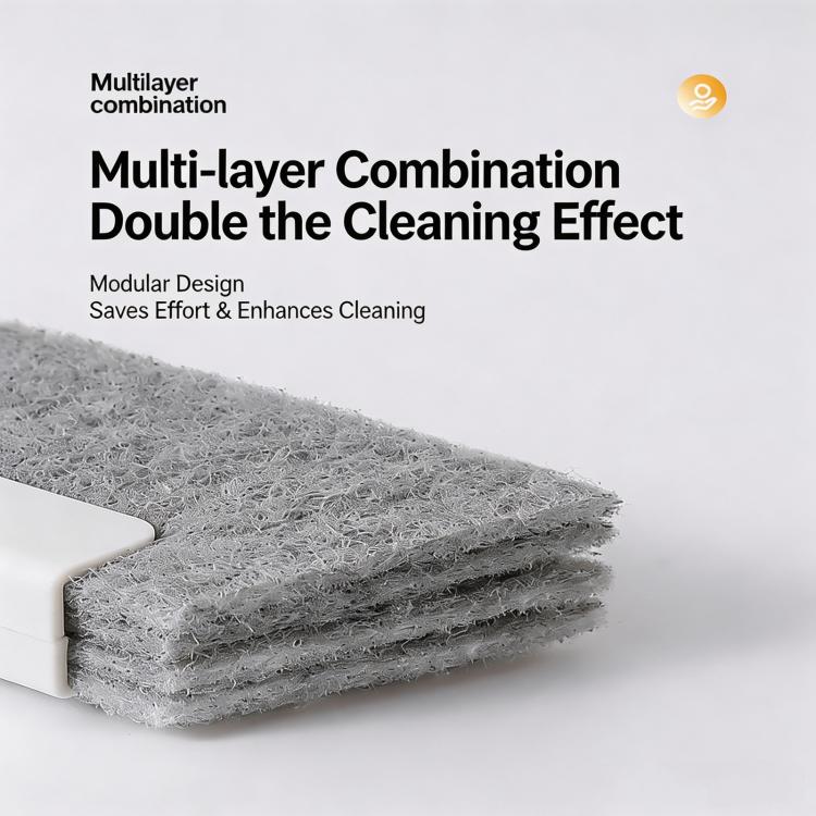 Multi-layer gray scrub pad with white attachment head for edge and groove cleaning