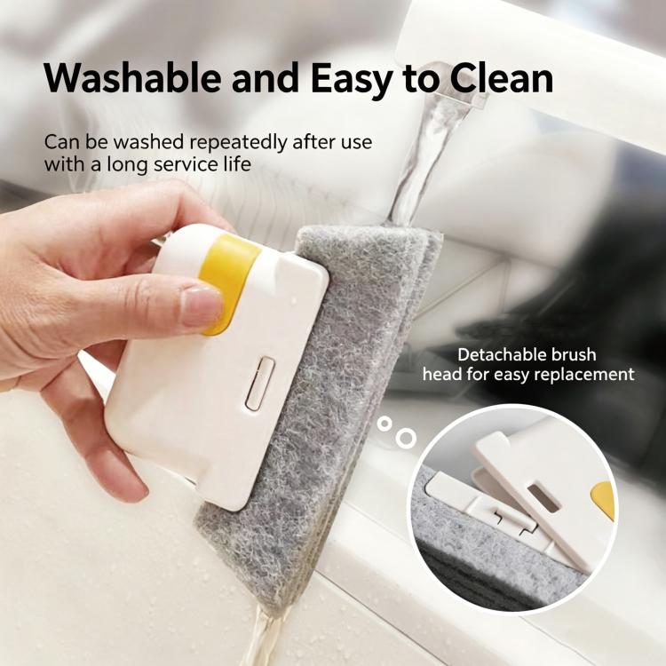 Washable cleaning brush with removable gray brush head and yellow handle accent