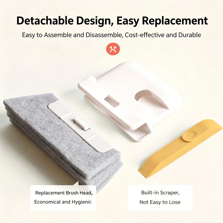 Detachable cleaning brush set with gray pad and white base pieces plus yellow blade