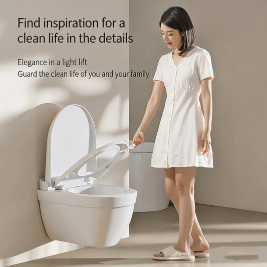White toilet lid lifter with long adjustable strap and round sanitary handle cover