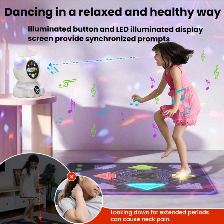 Illuminated kids dance mat with glowing button array and wireless music host controller