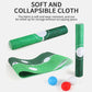 Collapsible kids golf putting practice mat rolled up with target holes and practice balls