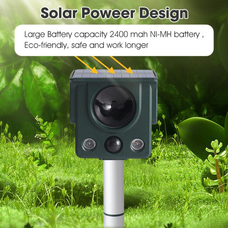 Infrared Sensor LED Strobe Ultrasonic Solar-Powered Animal Repellent