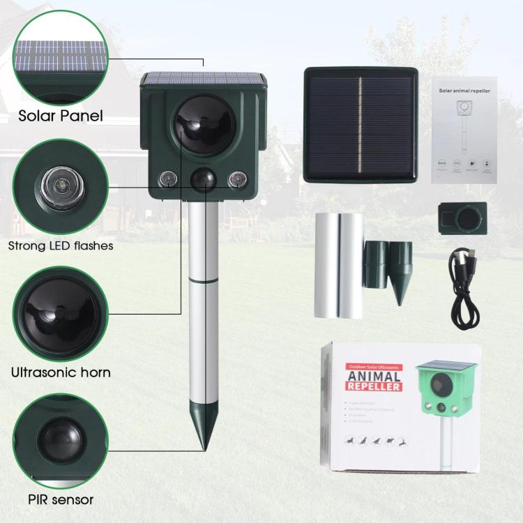 Infrared Sensor LED Strobe Ultrasonic Solar-Powered Animal Repellent