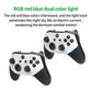 Two black-and-white game controllers with controller lights