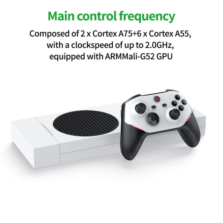 Game console and black-and-white controller on a white base