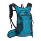 Lake blue cycling backpack with front zip pocket, side pouches, and breathable mesh back.