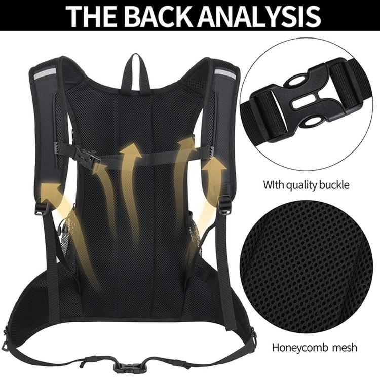 Black cycling backpack with honeycomb mesh back panel and quality buckle straps.