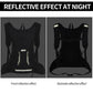 Black cycling backpack showing bright reflective effect on front and back stripes.