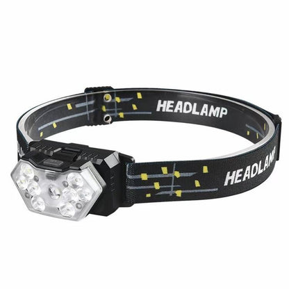 Black COB LED headlamp with front light array and adjustable elastic head strap