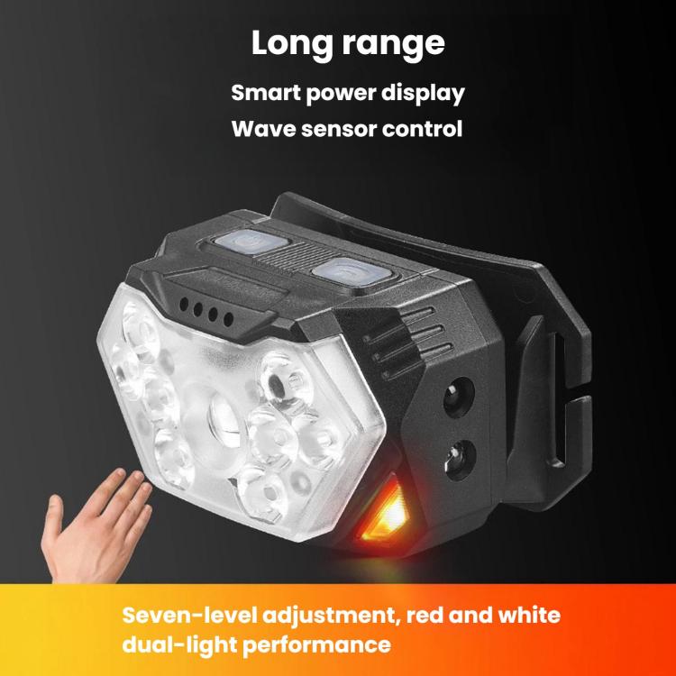 Black headlamp module showing white LED array and red warning light