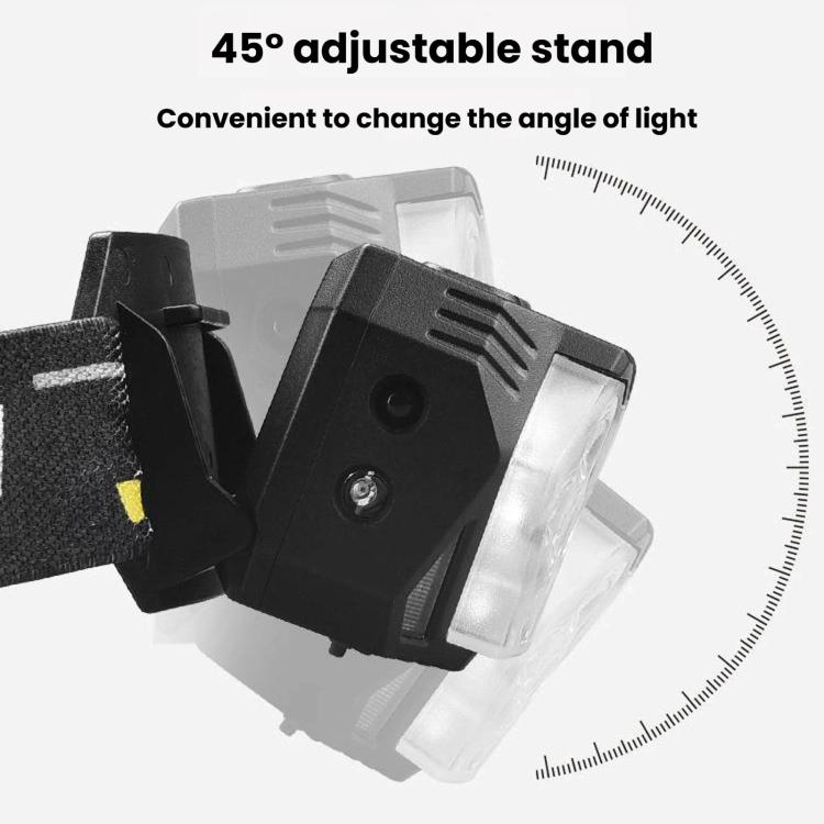 Black headlamp with 45-degree adjustable light mount and elastic head strap