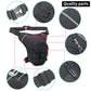 Black waterproof leg strap waist bag close-up details with buckles and textured fabric