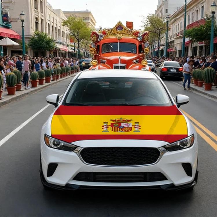 Vehicle front featuring a Spain flag graphic across the hood