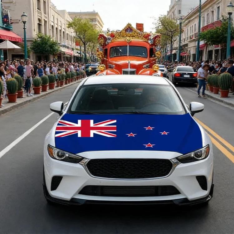 Car front with New Zealand flag design on hood and windshield