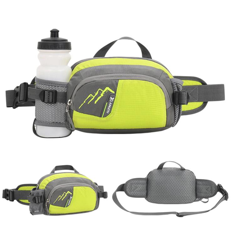 Lime green waterproof waist pack with front bottle holder and zippered main compartment