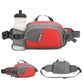Red waterproof waist pack with front bottle holder and zippered main compartment