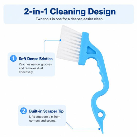 Window Track Cleaning Brush Swan-Neck Crevice Brush with Built-in Scraper, Hand-Held Groove Gap Cleaning Tools