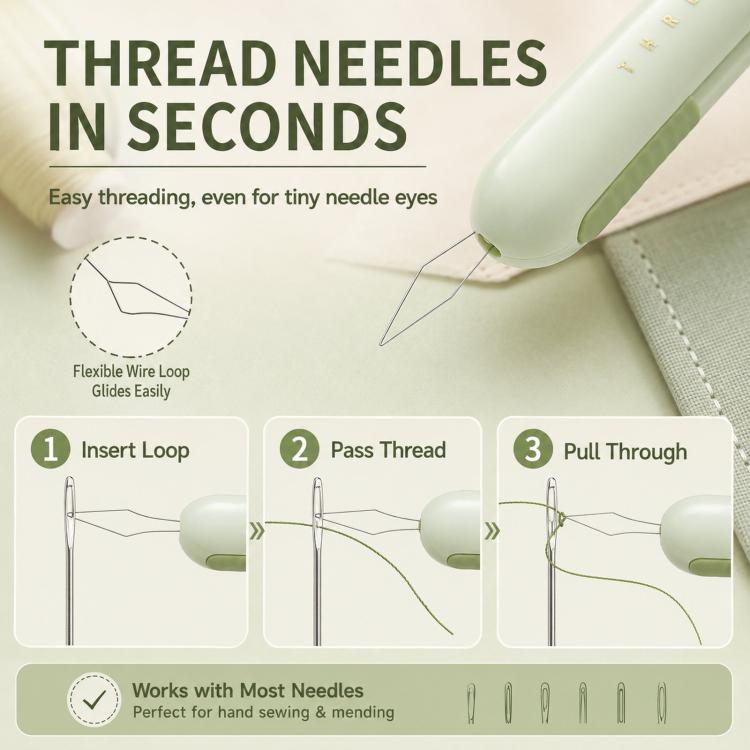 2-in-1 Seam Ripper and Needle Threader, Retractable Stitch Remover Tool for Hand Sewing, Double-Headed Threader & Seam Cutter