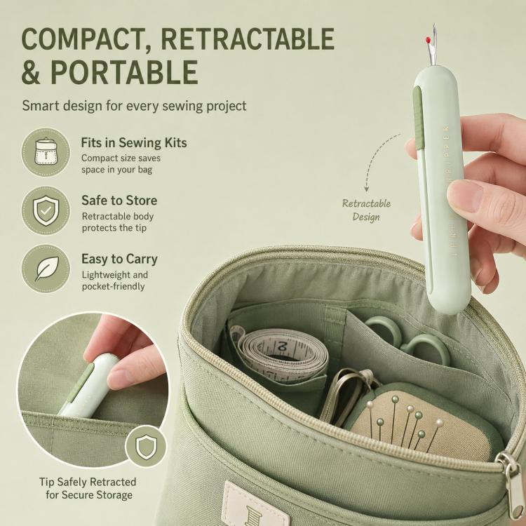 2-in-1 Seam Ripper and Needle Threader, Retractable Stitch Remover Tool for Hand Sewing, Double-Headed Threader & Seam Cutter