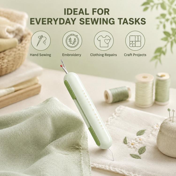 2-in-1 Seam Ripper and Needle Threader, Retractable Stitch Remover Tool for Hand Sewing, Double-Headed Threader & Seam Cutter
