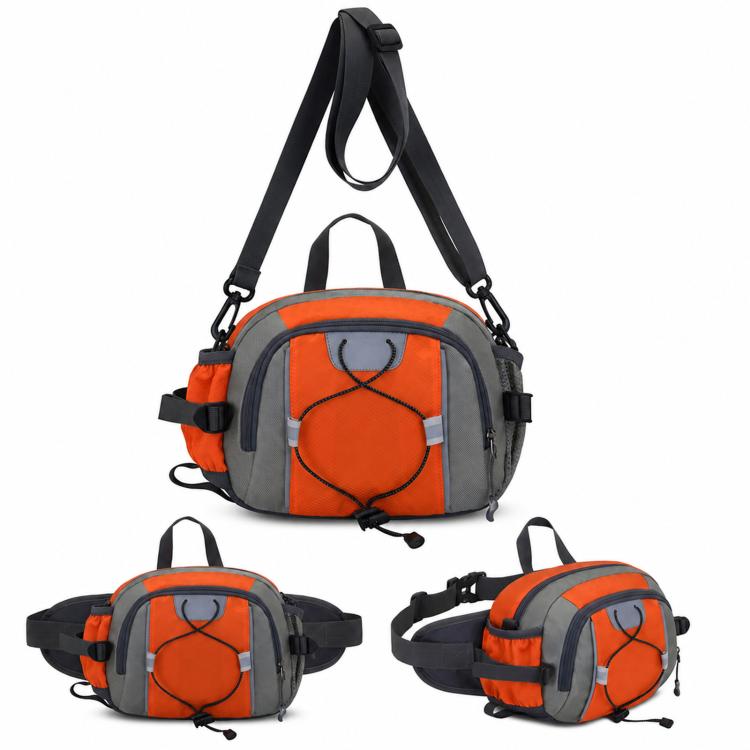 Orange and gray waterproof waist pack with adjustable strap and zip front pouch