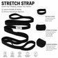 Black stretch strap with reinforced stitching and multiple loop positions