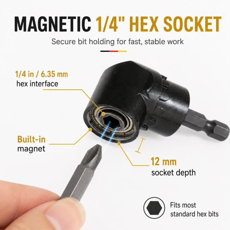 105 Degree Angle Drill Attachment 1/4 Inch Hex Shank Magnetic Angle Driver Adapter, Screwdriver Corner Tool