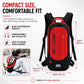 Red and black slim hydration backpack with front zip pocket and adjustable shoulder straps