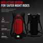 Red and black reflective running backpack with front patch and shoulder reflective accents