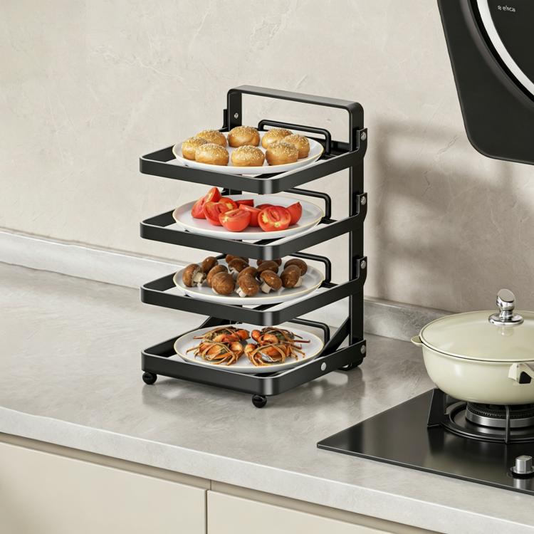 Multi-Tier Kitchen Food Preparation Rack Foldable Storage Rack, Black 4-layer Desktop, Black 5-layer Desktop, White 4-layer Desktop, White 5-layer Desktop, Black 4-layer Wall-mounted, Black 5-layer Wall-mounted, White 4-layer Wall-mounted              ...