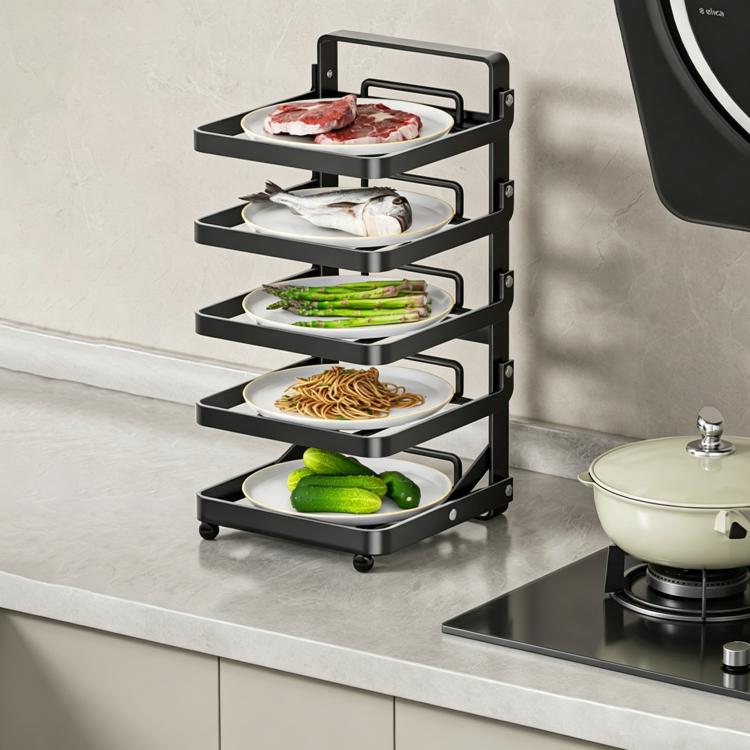 Multi-Tier Kitchen Food Preparation Rack Foldable Storage Rack, Black 4-layer Desktop, Black 5-layer Desktop, White 4-layer Desktop, White 5-layer Desktop, Black 4-layer Wall-mounted, Black 5-layer Wall-mounted, White 4-layer Wall-mounted              ...