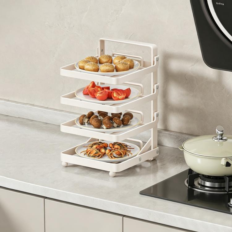 Multi-Tier Kitchen Food Preparation Rack Foldable Storage Rack, Black 4-layer Desktop, Black 5-layer Desktop, White 4-layer Desktop, White 5-layer Desktop, Black 4-layer Wall-mounted, Black 5-layer Wall-mounted, White 4-layer Wall-mounted              ...