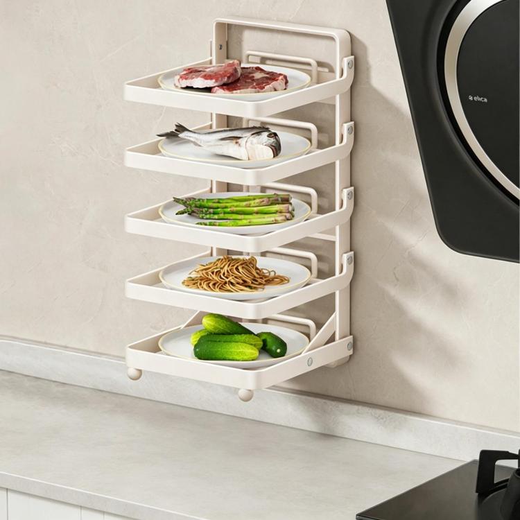 Multi-Tier Kitchen Food Preparation Rack Foldable Storage Rack, Black 4-layer Desktop, Black 5-layer Desktop, White 4-layer Desktop, White 5-layer Desktop, Black 4-layer Wall-mounted, Black 5-layer Wall-mounted, White 4-layer Wall-mounted              ...