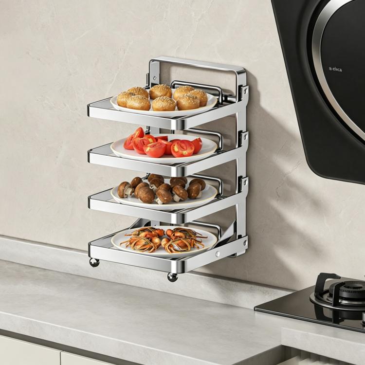 Multi-Tier Kitchen Food Preparation Rack Foldable Storage Rack, Black 4-layer Desktop, Black 5-layer Desktop, White 4-layer Desktop, White 5-layer Desktop, Black 4-layer Wall-mounted, Black 5-layer Wall-mounted, White 4-layer Wall-mounted              ...