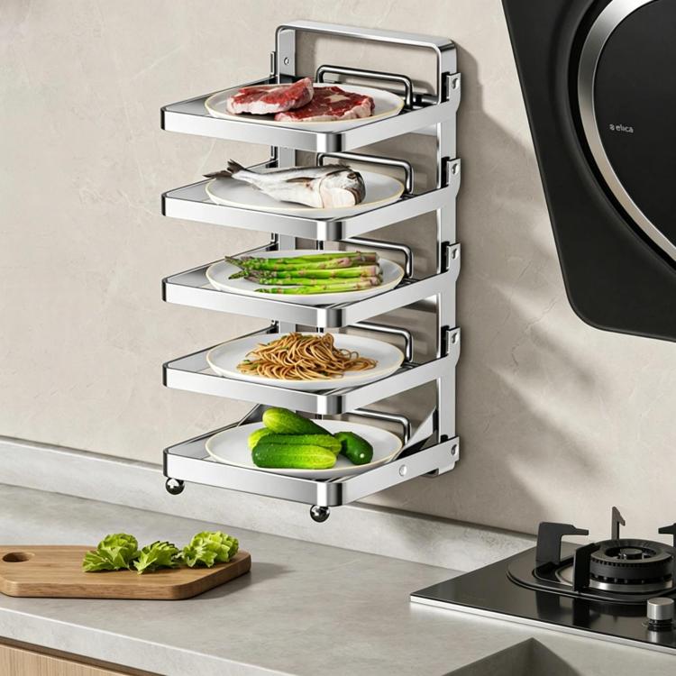 Multi-Tier Kitchen Food Preparation Rack Foldable Storage Rack, Black 4-layer Desktop, Black 5-layer Desktop, White 4-layer Desktop, White 5-layer Desktop, Black 4-layer Wall-mounted, Black 5-layer Wall-mounted, White 4-layer Wall-mounted              ...