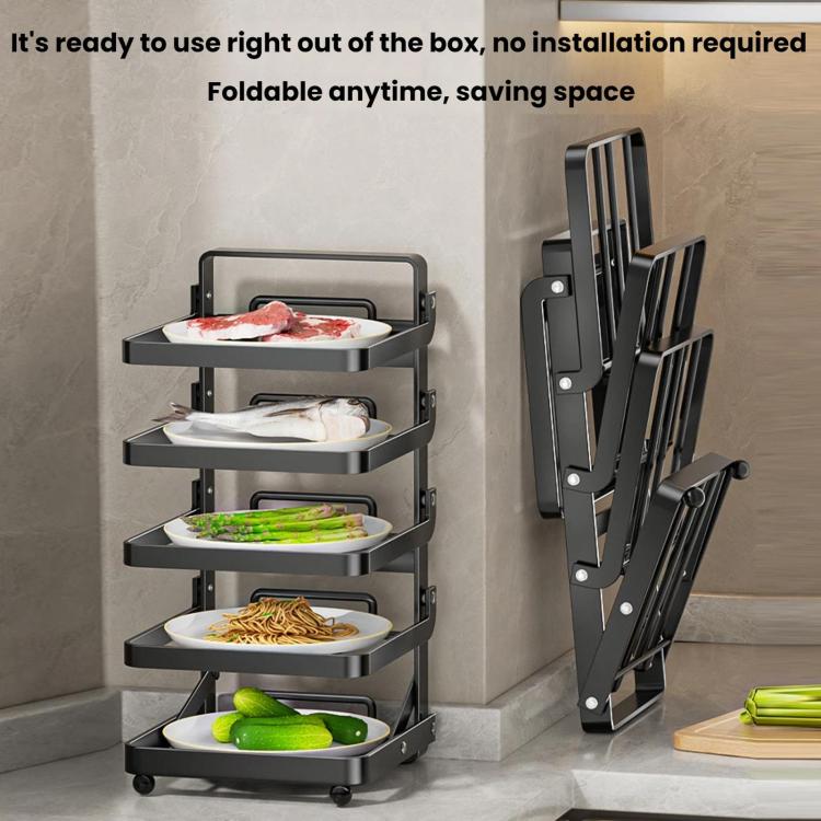 Multi-Tier Kitchen Food Preparation Rack Foldable Storage Rack, Black 4-layer Desktop, Black 5-layer Desktop, White 4-layer Desktop, White 5-layer Desktop, Black 4-layer Wall-mounted, Black 5-layer Wall-mounted, White 4-layer Wall-mounted              ...
