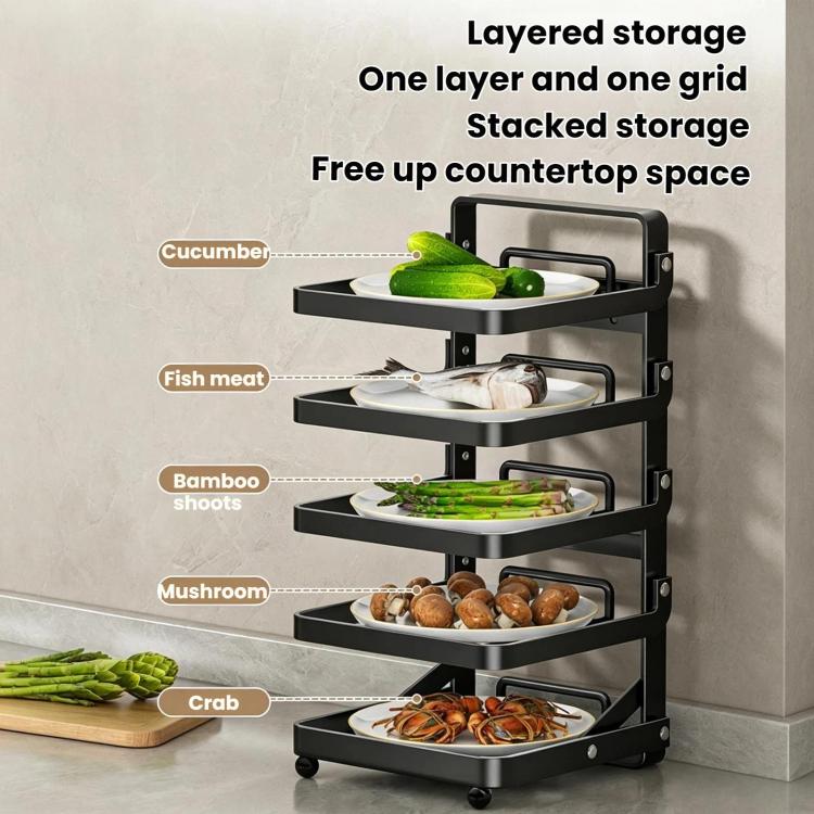 Multi-Tier Kitchen Food Preparation Rack Foldable Storage Rack, Black 4-layer Desktop, Black 5-layer Desktop, White 4-layer Desktop, White 5-layer Desktop, Black 4-layer Wall-mounted, Black 5-layer Wall-mounted, White 4-layer Wall-mounted              ...