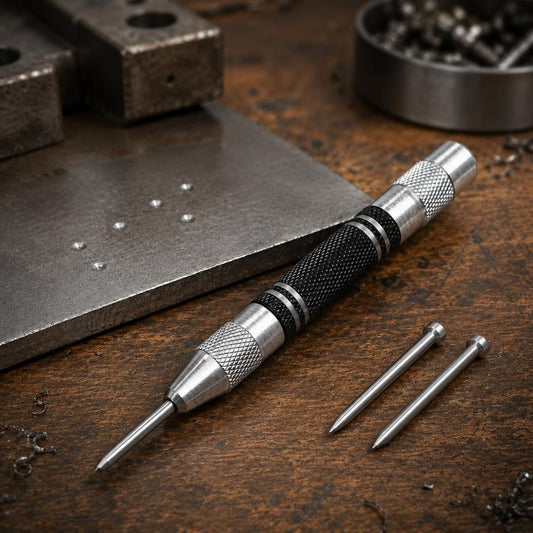 5-Inch Automatic Center Punch Spring Loaded Center Punch Tool Metal/Wood Scriber and Window Glass Breaker Emergency Escape Tool, with 2 Spare Tips