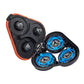 Orange shaver head blade assembly with three blue-ring cutters
