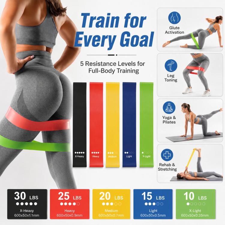 5-in-1 Resistance Loop Bands TPE Exercise Bands Workout Set with Storage Bag, 600 x 50mm