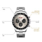 SKMEI silver triple-dial chronograph watch with labeled buttons and subdial indicators