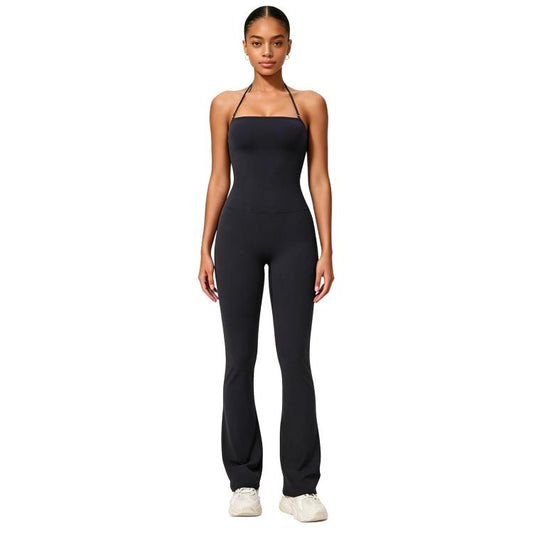 Hip-Lift Halter One-Piece Yoga Jumpsuit, Women Casual Flared Fitness Yoga Outfit, S, M, L, XL