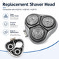 Rotary shaver replacement head with three foils, shown with compatible head parts