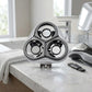 Open shaver head replacement bracket with three black support discs, ready to fit