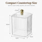 Compact clear plastic container with gold knob lid, 8 cm wide